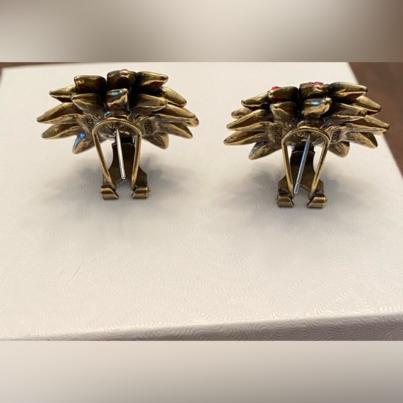 Heidi Daus Poinsettia Flower Crystal Clip on Earrings Pave Art Deco Colorful - Picture 2 of 8